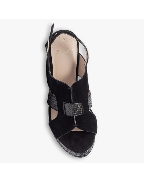 Sandales compensées en Velours de Cuir Yacina noires - Talon 9 cm